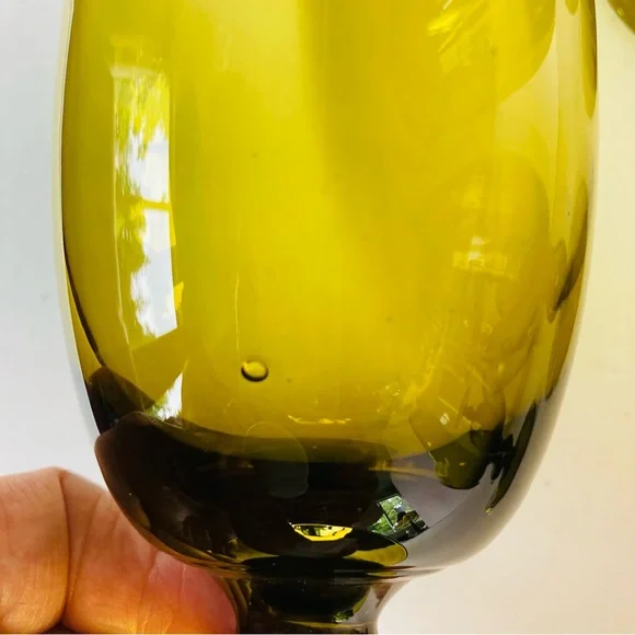 7 Olive Avocado Green Footed Vintage Tumblers Mid Century Glassware Barware